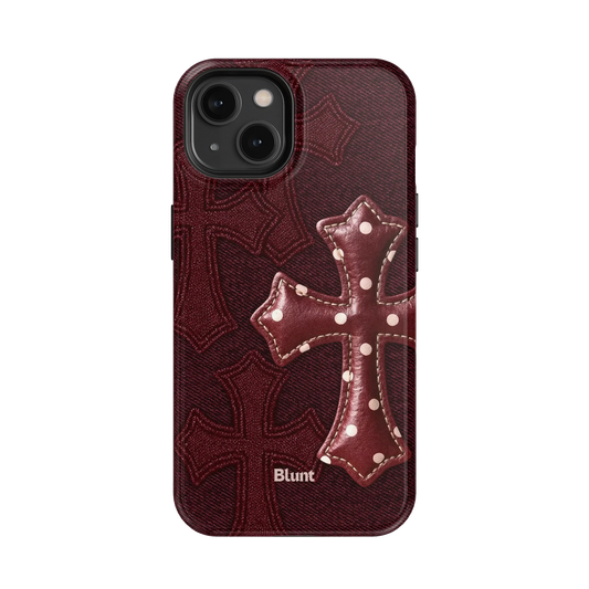 Maroon Polka Cross iPhone Case