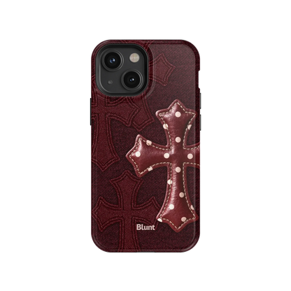 Maroon Polka Cross iPhone Case
