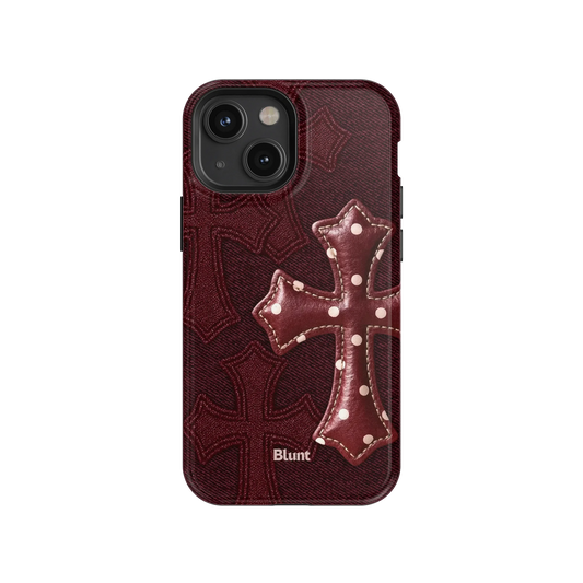 Maroon Polka Cross iPhone Case