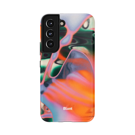 Nori Samsung Case: vibrant auradrip swirls in orange and pink on a white background