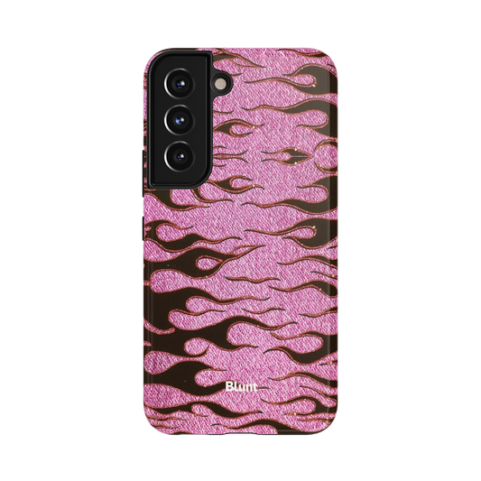 Fuchsia Heat Samsung Case: vivid pink rhinestone flames on a denim-textured background