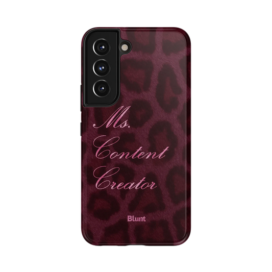 Content Queen Samsung Case: a maroon leopard pattern with elegant pink typography