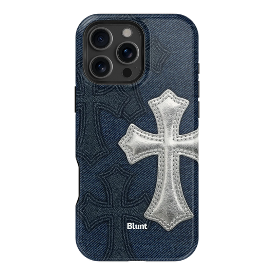 Silver Denim Cross iPhone Case