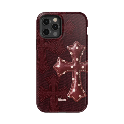 Maroon Polka Cross iPhone Case