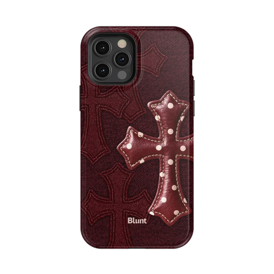 Maroon Polka Cross iPhone Case