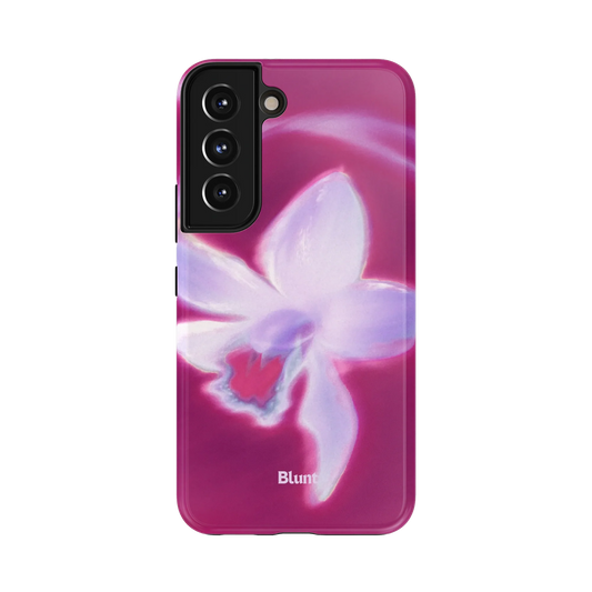 Rose Mist Samsung Case: a glowing orchid flower amidst a misty magenta backdrop
