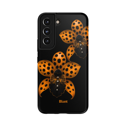 Tigress Orchid Samsung Case: vivid orange orchids with black spots on a dark background