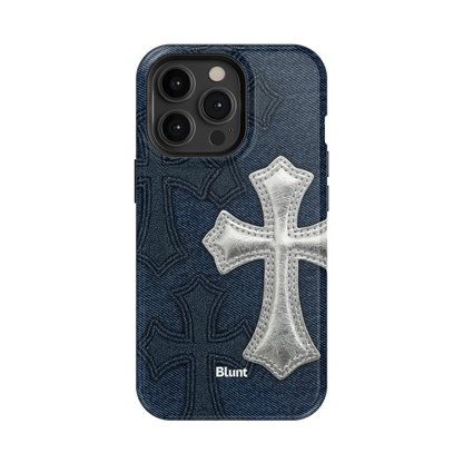Silver Denim Cross iPhone Case