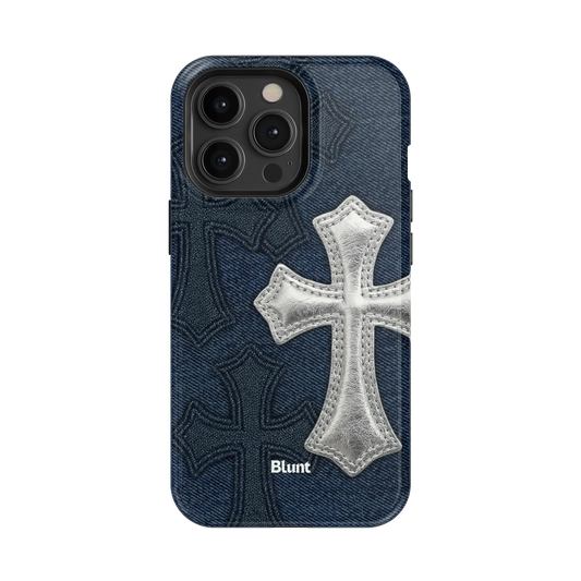 Silver Denim Cross iPhone Case