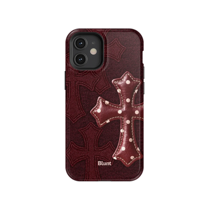Maroon Polka Cross iPhone Case
