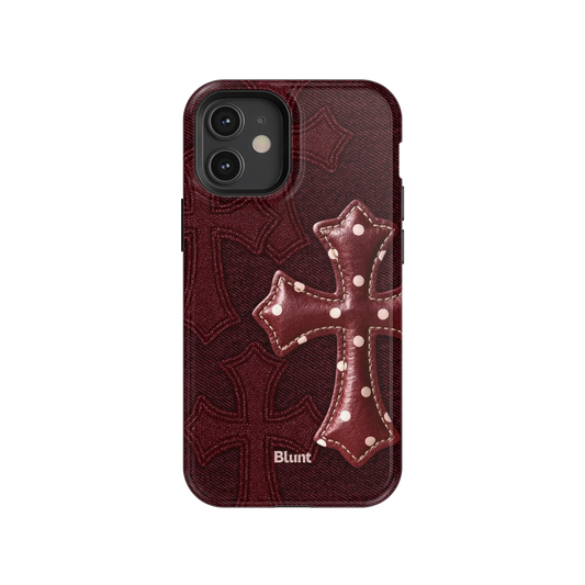 Maroon Polka Cross iPhone Case