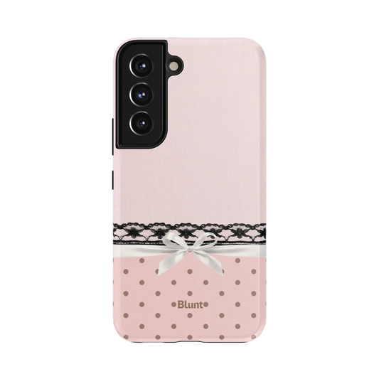 Soft Muse Samsung Case: a delicate white bow atop a pink polka dot pattern