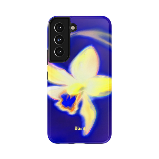 Electric Orchid Samsung Case: a radiant yellow orchid on a deep blue background