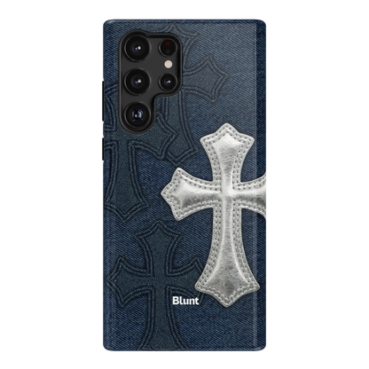 Silver Denim Cross Samsung Case
