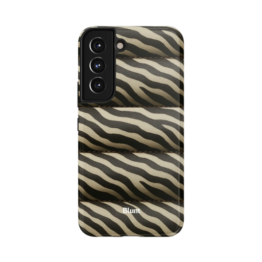 Zebra Puffer Samsung Case: bold black and beige zebra stripes on a quilted texture
