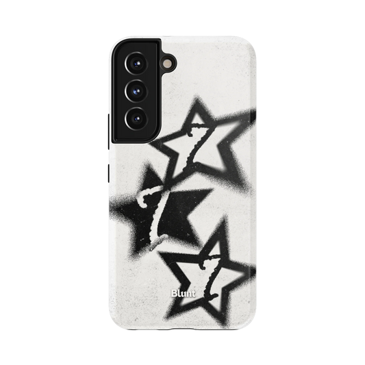 777 Samsung Case: graffiti-style sevens within black stars on a white background