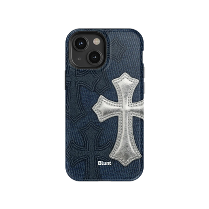 Silver Denim Cross iPhone Case