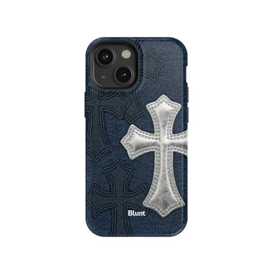 Silver Denim Cross iPhone Case