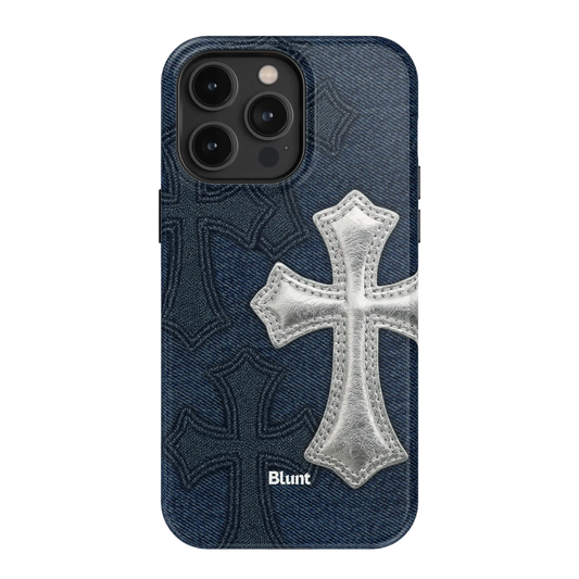 Silver Denim Cross iPhone Case