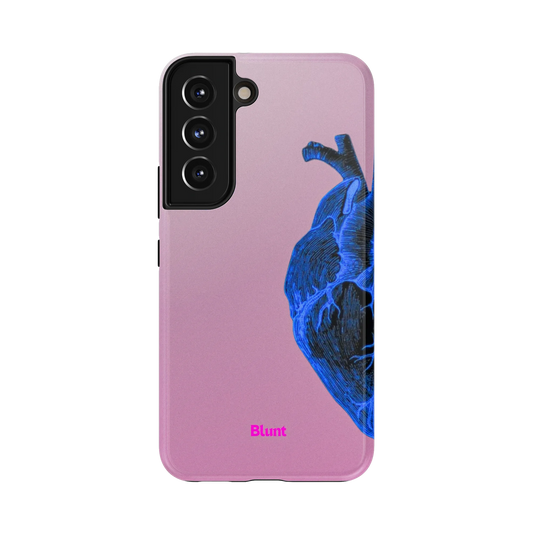 Anatomy Heart Blue Samsung Case: a detailed blue anatomical heart on a pink gradient background
