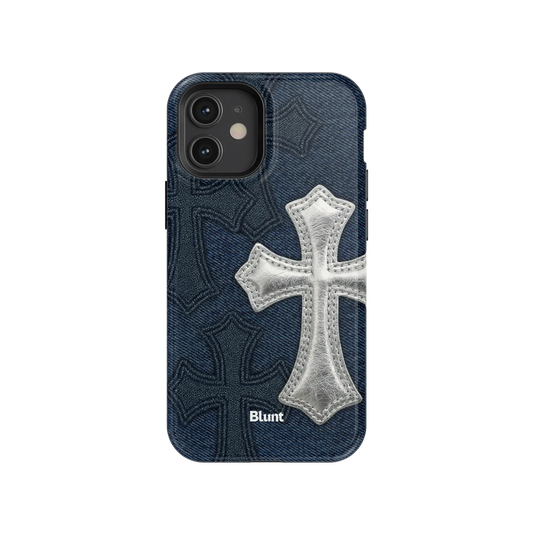 Silver Denim Cross iPhone Case