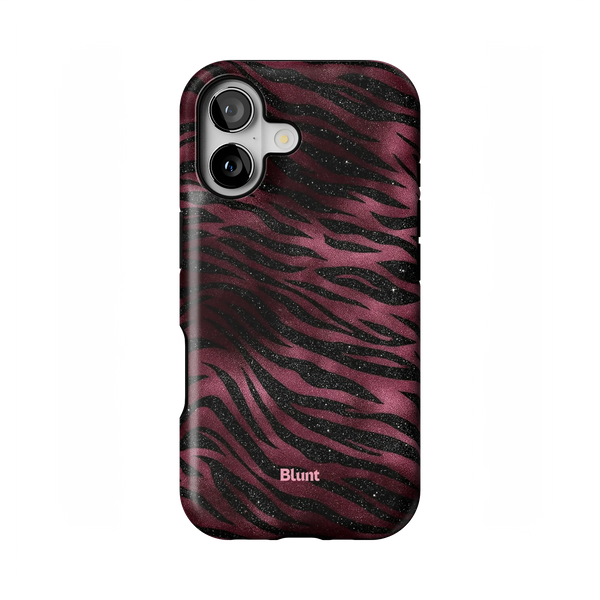 Zebra Stripes iPhone Case: bold black zebra stripes on a shimmering red background
