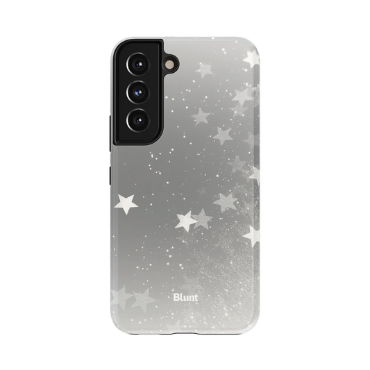Falling Stars Samsung Case: a cascade of white stars on a gradient grey background
