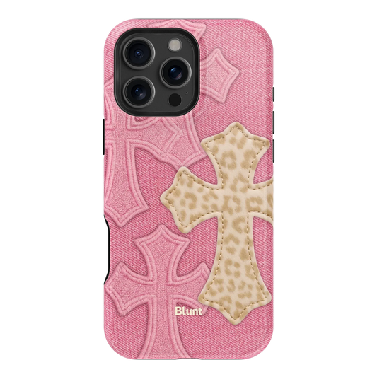 Pink Cheetah Cross iPhone Case