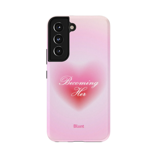 Becoming Her Samsung Case: a glowing pink heart with the words 'Becoming Her'