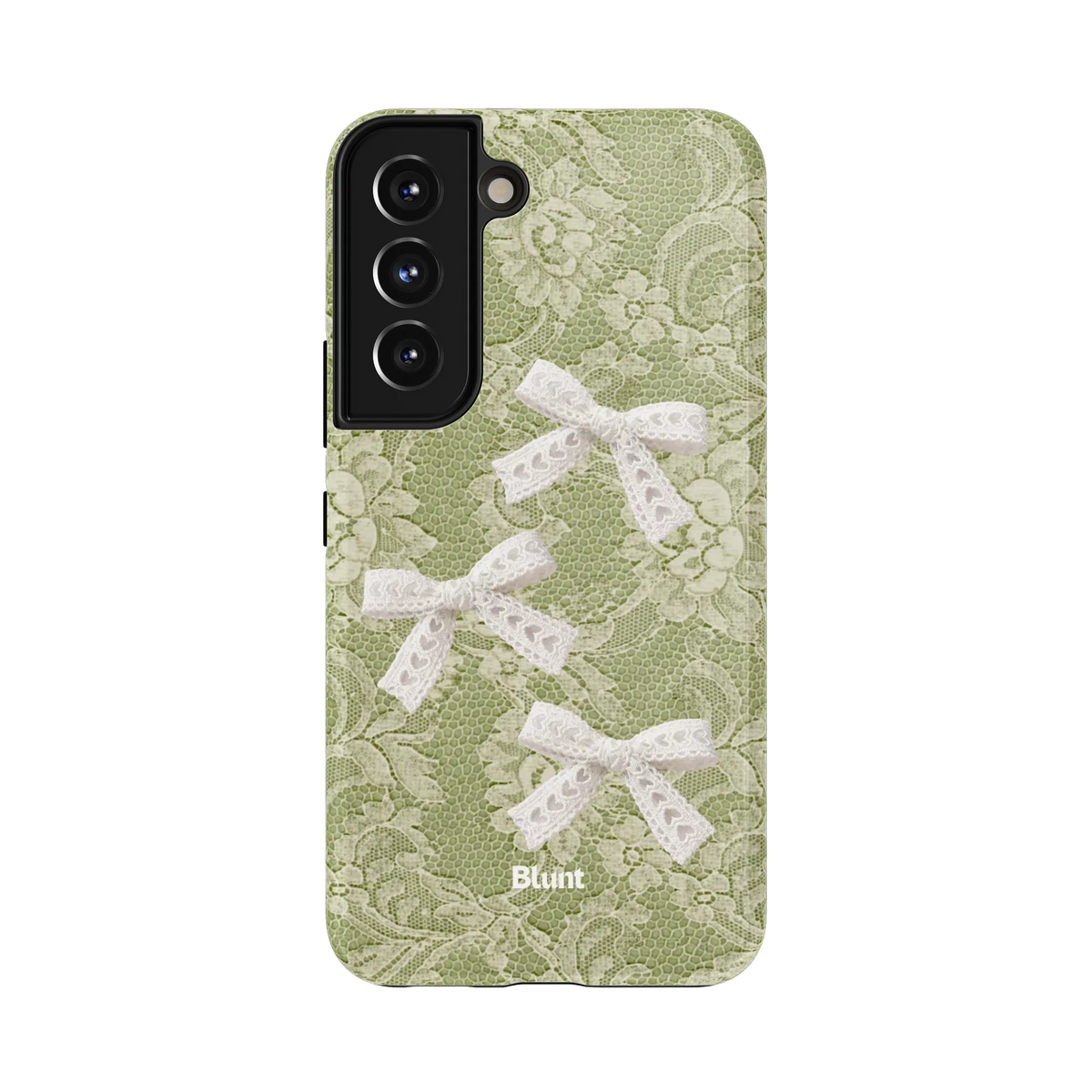 Agnes Samsung Case: delicate white lace bows on a green floral lace background