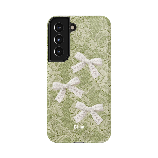 Agnes Samsung Case: delicate white lace bows on a green floral lace background
