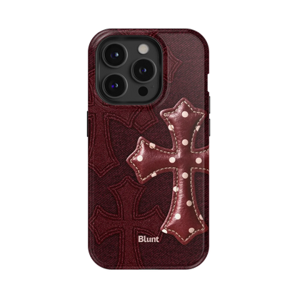 Maroon Polka Cross iPhone Case
