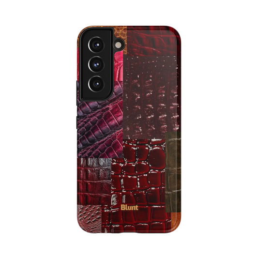 Crimzy Samsung Case: a patchwork of textured red and brown animal prints