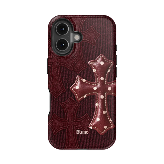 Maroon Polka Cross iPhone Case