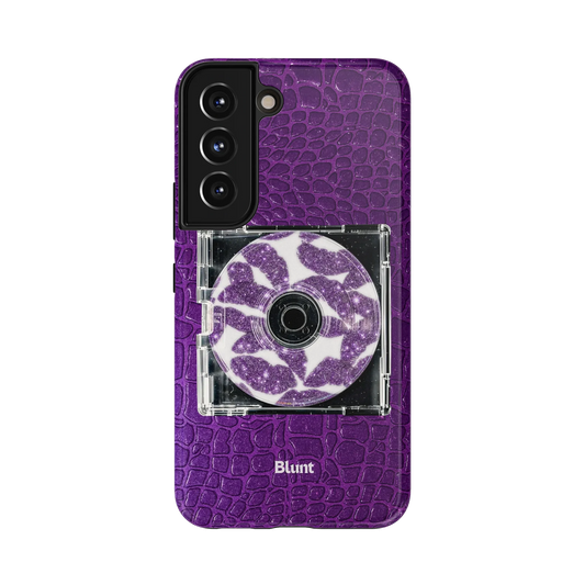 Purple Mix Samsung Case: a CD with purple glitter lips against a croc-embossed surface