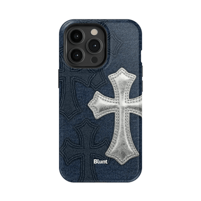 Silver Denim Cross iPhone Case - Blunt Cases