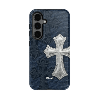 Silver Denim Cross Samsung Case - Blunt Cases