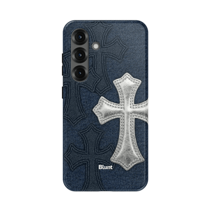 Silver Denim Cross Samsung Case - Blunt Cases