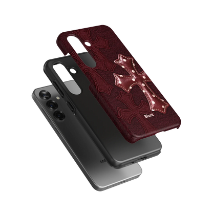 Maroon Polka Cross Samsung Case