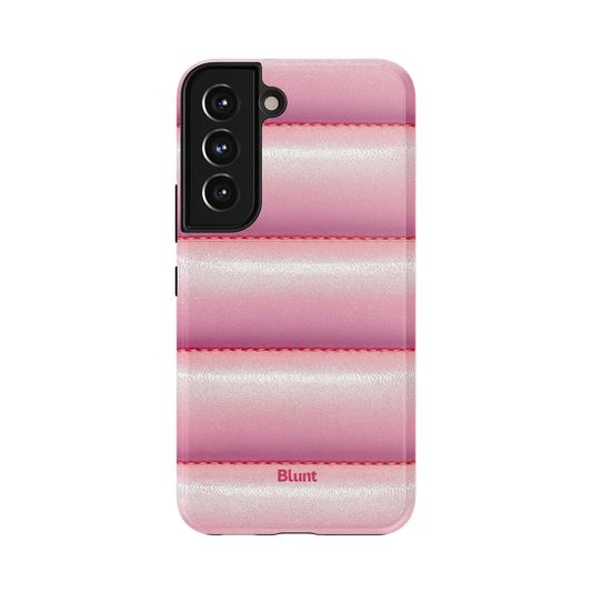 Pink Puffer Samsung Case: lustrous pink puffer panels arranged in a horizontal pattern