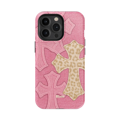 Pink Cheetah Cross iPhone Case