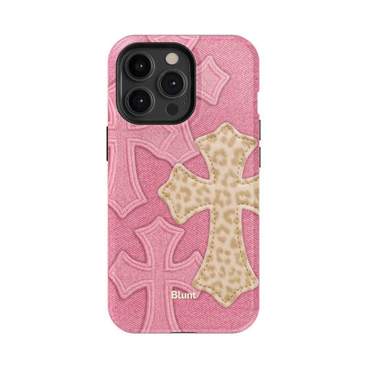 Pink Cheetah Cross iPhone Case