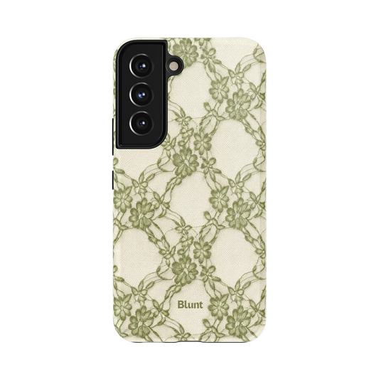 Thea Samsung Case: delicate green floral lace against a light beige ground