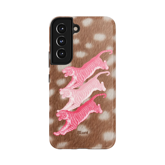Pink Tiger Doll Samsung Case: three pink tigers over a brown animal-print background