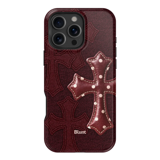 Maroon Polka Cross iPhone Case