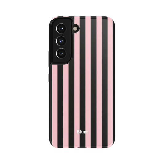 Ribbon Stripe Samsung Case: retro-inspired vertical stripes in black and pink