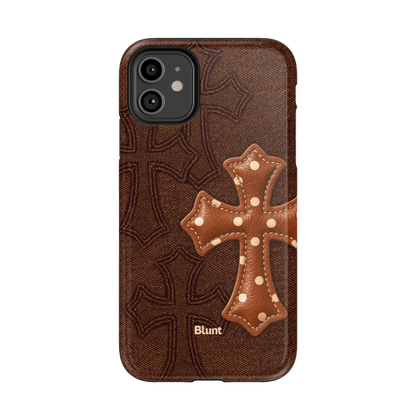 Brown Polka Cross iPhone Case