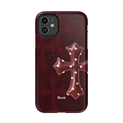 Maroon Polka Cross iPhone Case