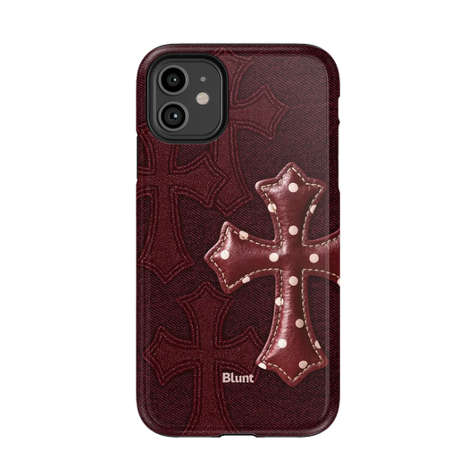 Maroon Polka Cross iPhone Case