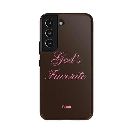 Gods Favorite Brown Samsung Case: the phrase 'God's Favorite' in pink on brown